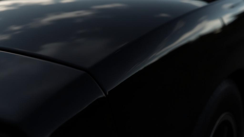 The same car paint, now deep, glossy, and mirror-like after correction.